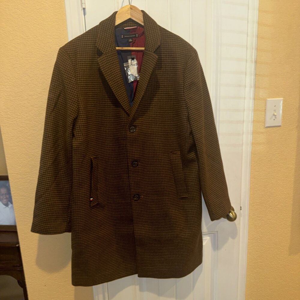 Tommy Hilfiger Mens Checked Wool blend peacoat Size L